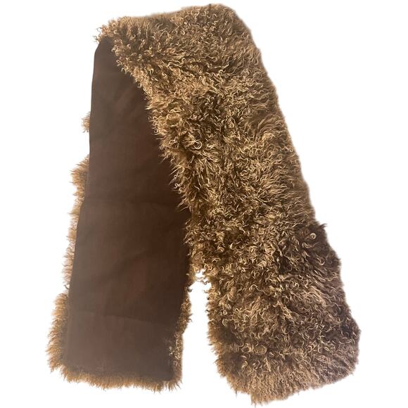 Adrienne Landau Faux Fur/Wool Scarf 54" x 8" Brown - Excellent - Picture 1 of 7